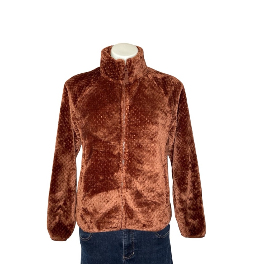 EDDIE BAUER Fleece Fur Full Zip Sweatshirt Jacket Brown Womens Small